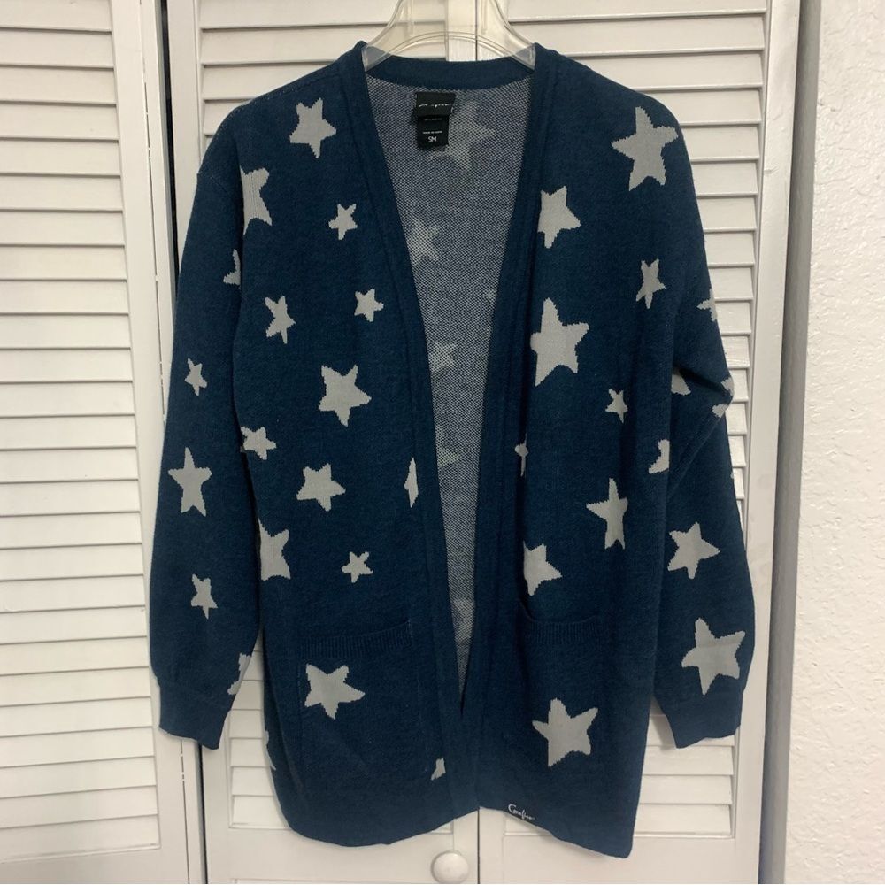 Coraline Laika Stars Open-Front Oversized Acrylic Blue Cardigan Sweater Small - Picture 2 of 10